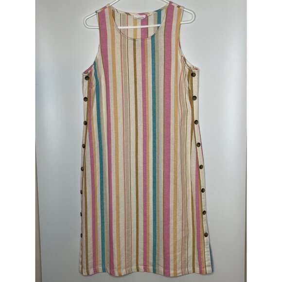 Westbound 100% Linen Multi Color Stripe Sleeveless Midi Shift Dress Size Medium - Picture 1 of 10